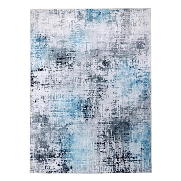 Machine Washable Paisley Frosted Azure Kitchen/Bedroom/Living Room 8 ft. x 10 ft. Indoor Area Rug