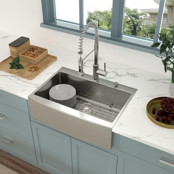 16-Gauge Stainless Steel 33 in. Single Bowl Farmhouse Apron Drop-In Kitchen Sink with Bottom Grid