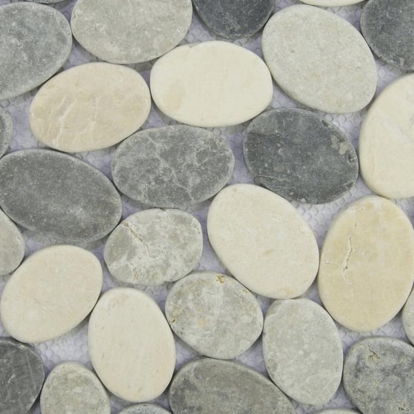 Pebble Marble Mosaic Tile Sample Color Off-White, Sterling and Grey 4 in. x 6 in.