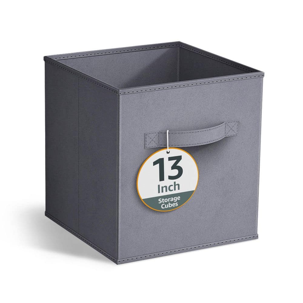 Large Storage Cubes with Handles, Gray 13 in. x 13 in. Fabric Decorative Ba