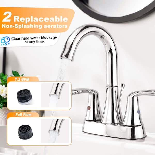 4 in. Centerset 2-Handle Bathroom Faucet with 2 Replaceable Aerators and Drain Assembly Included in Chrome