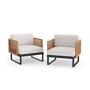 Monterey 2 Piece Aluminum Teak Outdoor Patio Lounge Chair with Canvas Natural Cushions