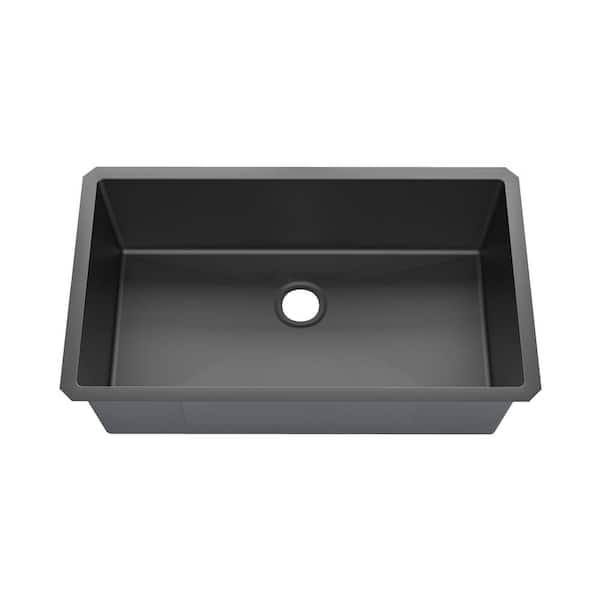 Sinber 32 in. Undermount Single Bowl 18-Gauge Black 304 Stainless Steel Workstation Kitchen Sink
