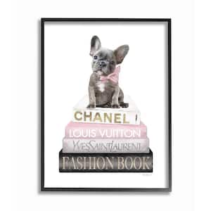 "Dashing French Bulldog and Iconic Fashion Bookstack" by Amanda Greenwood Framed Animal Wall Art Print 11 in. x 14 in.