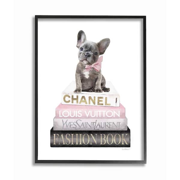 Stupell Industries "Dashing French Bulldog and Iconic Fashion Bookstack" by Amanda Greenwood Framed Animal Wall Art Print 11 in. x 14 in.