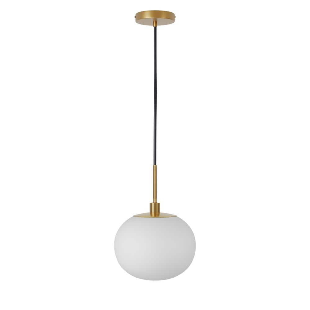 9.65 in. 1-Light Gold Pendant Light with White Glass Shade Adjustable Ceili