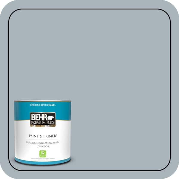 BEHR PREMIUM PLUS 1 qt. #N490-3 Shaved Ice Satin Enamel Low Odor Interior Paint & Primer