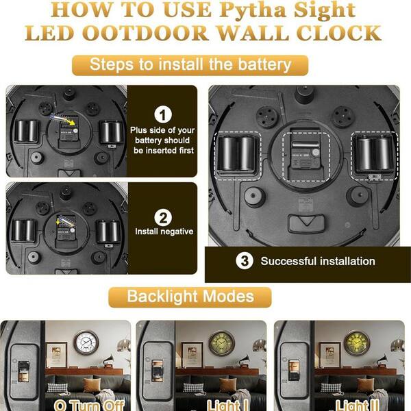 Phewnyzo 18 in. Illuminated Large Metal Outdoor Clock with AI