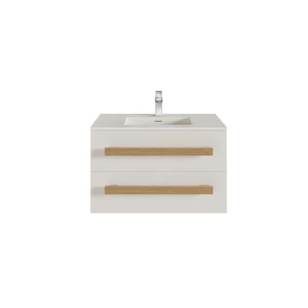 Element 32 in. Single Sink Floating White Bath Vanity with White Solid Surface Top (Assembled)