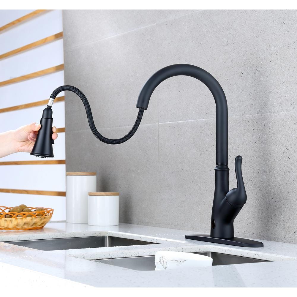 Matte Black Touchless Kitchen Faucet with Pull-out Spray