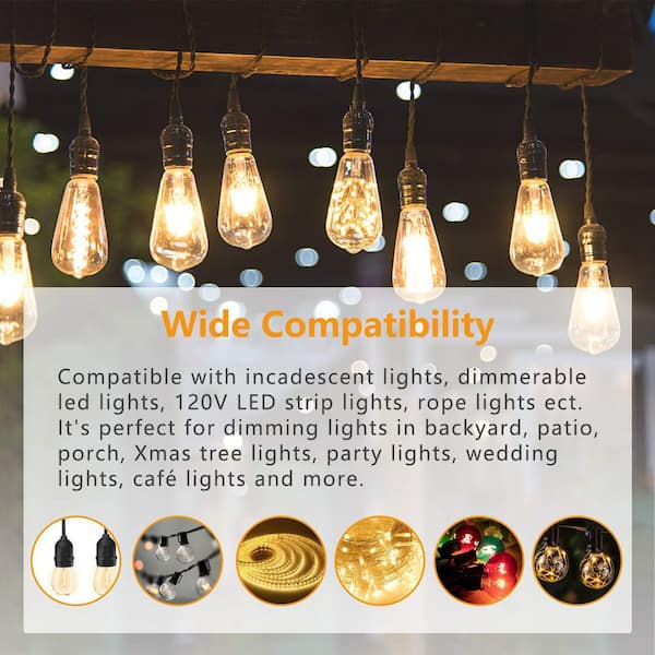 OHLUX Outdoor Dimmer For String Lights, 360W Dusk To Dawn Dimmer Plug With Timer, Weatherproof Black Dimmer Switch