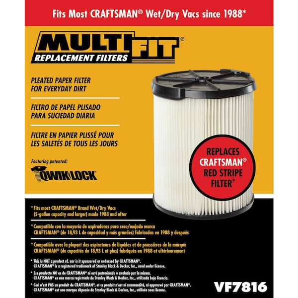 MULTI FIT VF7816B General Purpose Replacement Cartridge Filter for Most 5 to 20 Gallon CRAFTSMAN Wet/Dry Shop Vacuums (6-Pack) - 2
