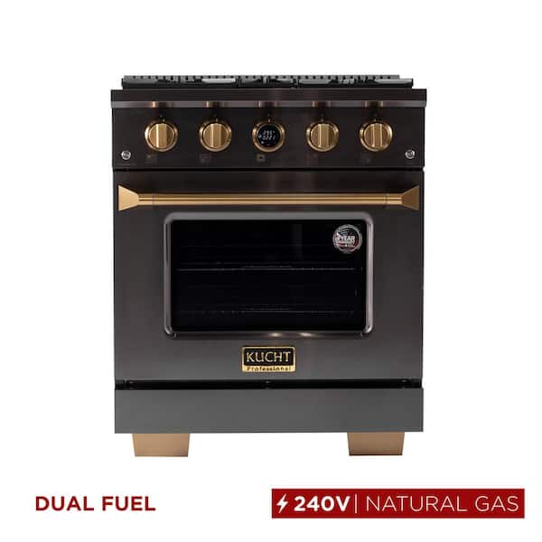 30 in. 4.2 cu. ft. 4-Burners Dual Fuel Range Natural Gas in Titanium Stainless Steel with Horus Digital Dial Thermostat