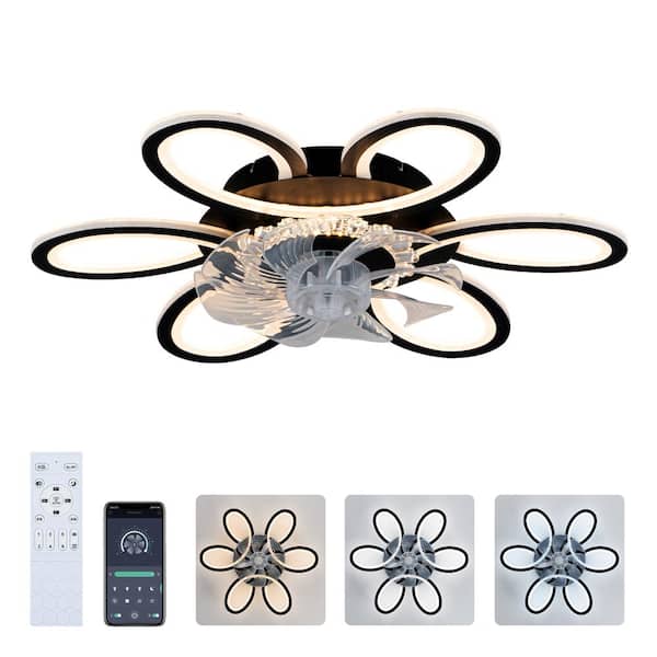 25 in. Black Quiet Reversible DC Motor Ceiling Fan with Remote Control, 6 Wind Speeds 3-Color Temperature