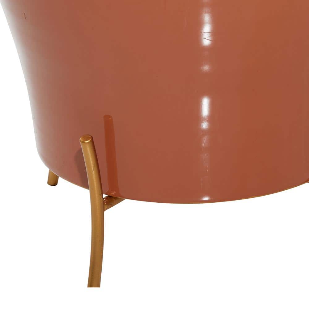 Novogratz Burnt Orange Iron Round Planters with Gold Stands, Set of 2