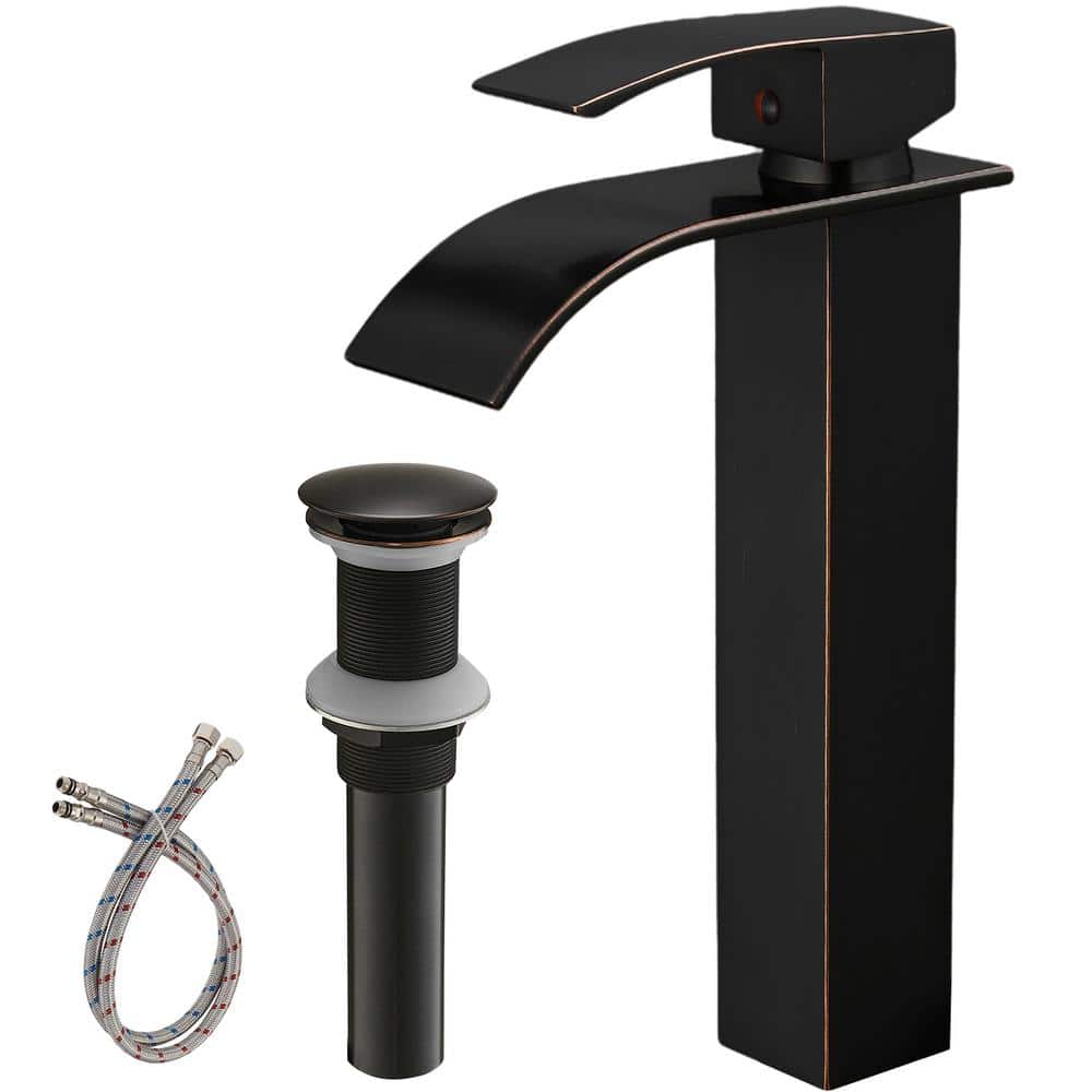 Oil Rubbed Bronze Modern Waterfall Bathroom Faucet with Pop-up Drain