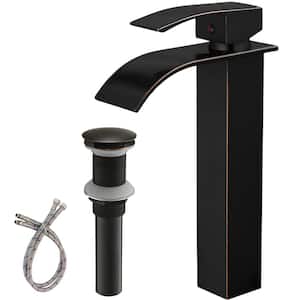 Waterfall Single Hole Single Handle Bathroom Vessel Sink Faucet With Pop-up Drain Assembly in Oil Rubbed Bronze