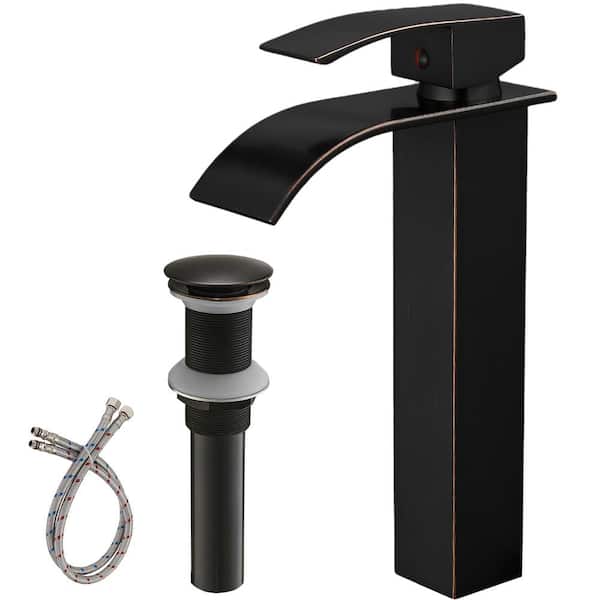 HOMEMYSTIQUE Single Handle Waterfall Vessel Sink Faucet with Drain Kit Included in Oil Rubbed Bronze