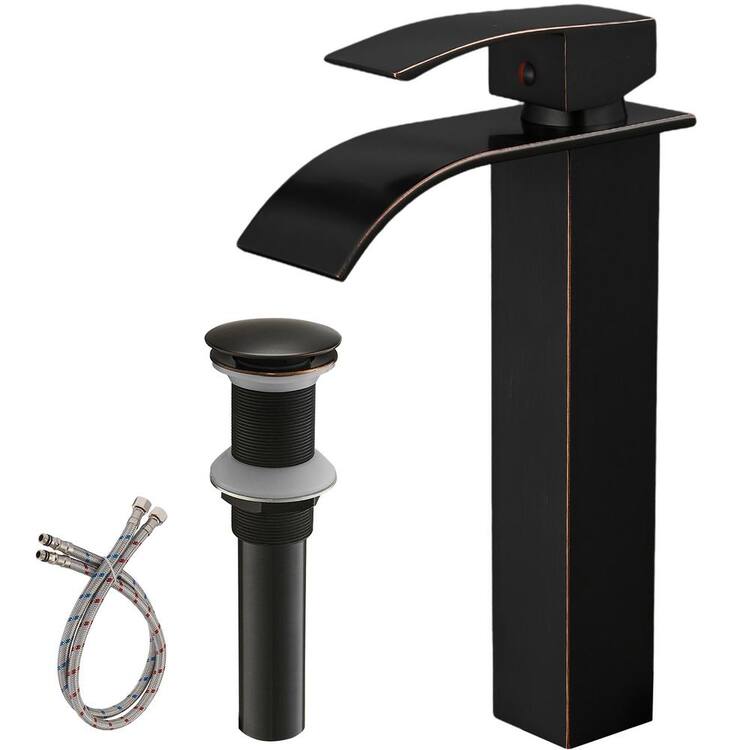 HOMEMYSTIQUE Single Handle Waterfall Vessel Sink Faucet with Drain Kit Included in Oil Rubbed Bronze