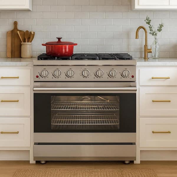36 in. 6-Burner Gas Range in Stainless Steel with Convection Oven