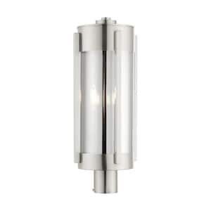 Rockridge 22 in. 3-Light Brushed Nickel Stainless Steel Hardwired Outdoor Marine Grade Post Light with No Bulbs Included
