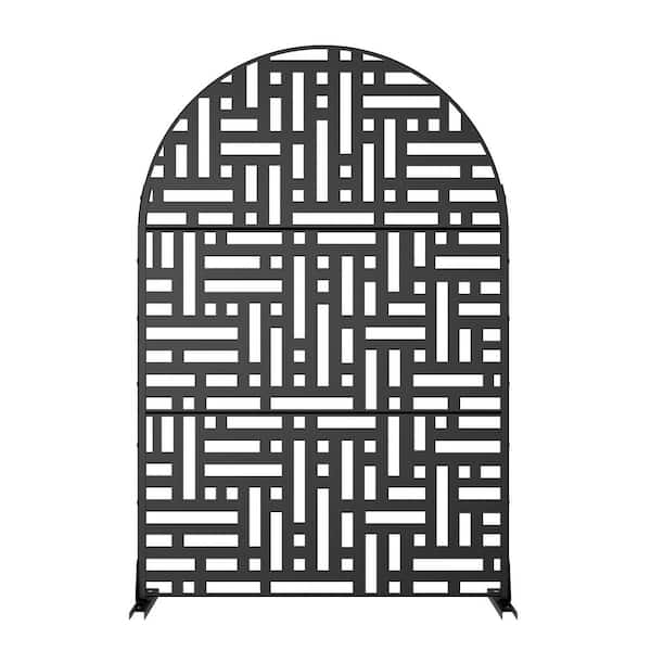 72 in. x 47 in. Outdoor Galvanized Metal Arch Decorative Garden Fence in Mosaic Pattern in Black