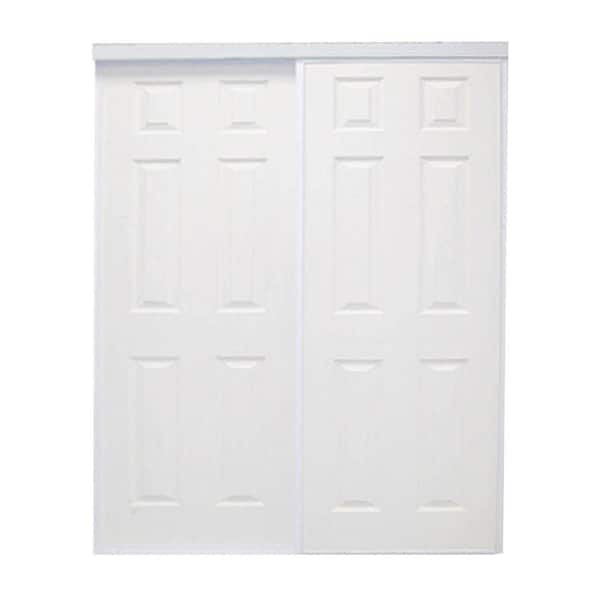 Contractors Wardrobe 48 in. x 96 in. Colonial White Prefinished Hardboard Panels Steel Framed Interior Sliding Closet Door
