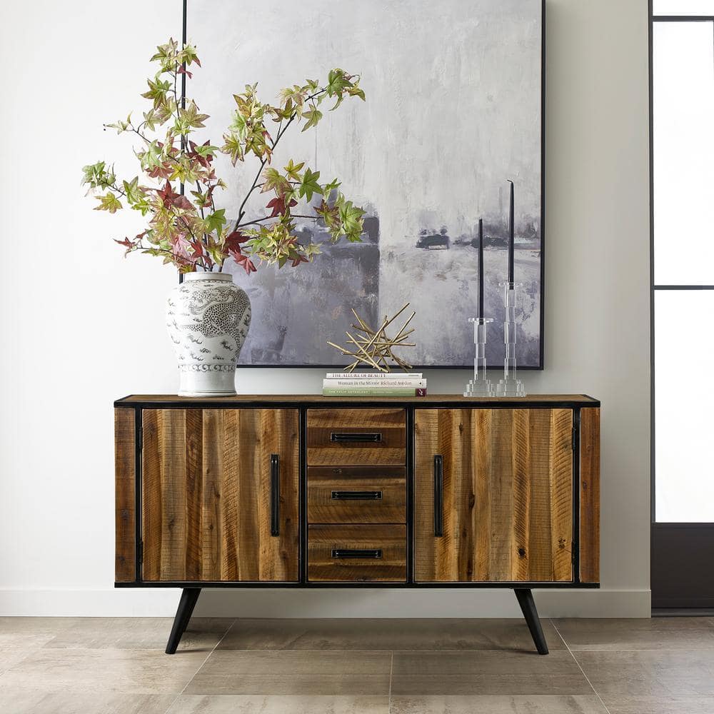 Cusco Antique Acacia Brown Rustic Buffet Cabinet with Metal Legs