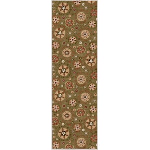 Green 2 ft. 3 in. x 7 ft. 3 in. Runner Flat-Weave Kings Court Beatrice Transitional Floral Oriental Area Rug