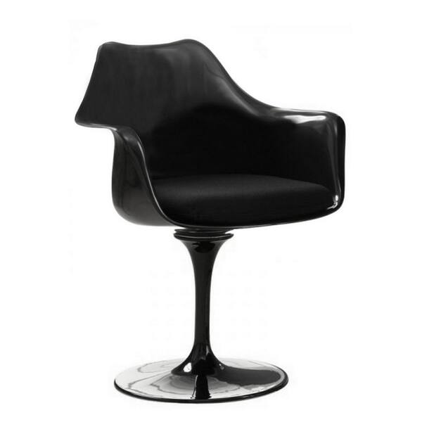 Benjara Black Fabric Round Base Dining Armchair