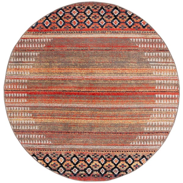 Adirondack 6 ft. x 6 ft. Round Rust/Ivory Navy Diamond Border Area Rug