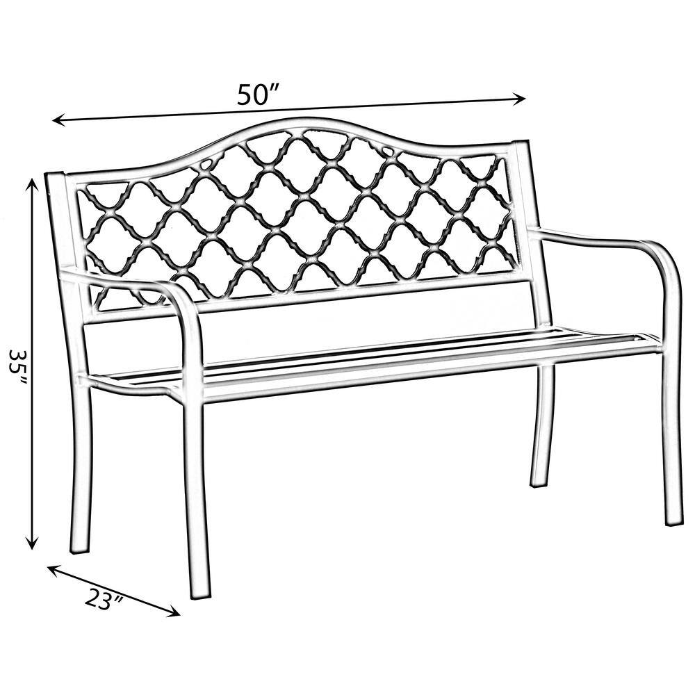 Black Steel and Cast Iron Outdoor Patio Bench