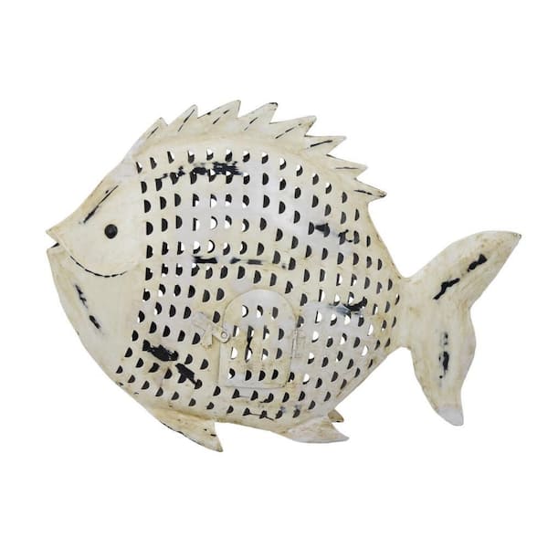 Benjara White 5 in. x 19.25 in. Metal Decorative Fish with Intricate Scale Details