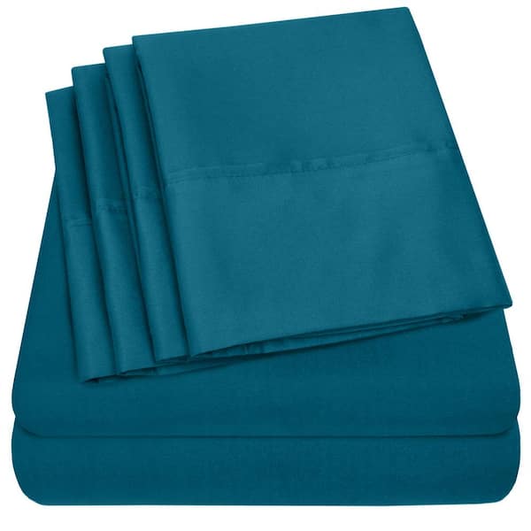 Sweet Home Collection 1500-Supreme Series 6-Piece Teal Solid Color Microfiber RV Queen Sheet Set