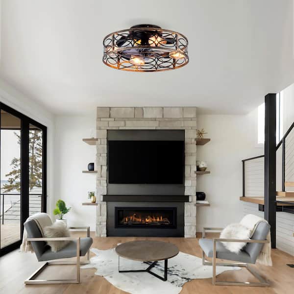 20 in. 4-Light Brown Jute Rope Universal No Include E26 Bulb Low Profile Fandelier Ceiling Fan Light Kit