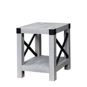 Outdoor Garden Patio Square Wooden Small End Table Side Table in Gray