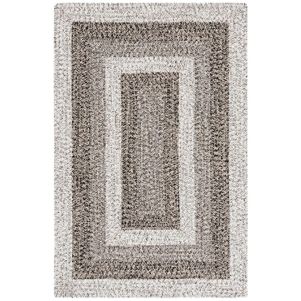 Braided Ivory/Black 2 ft. x 3 ft. Machine Washable Solid Striped Border Area Rug