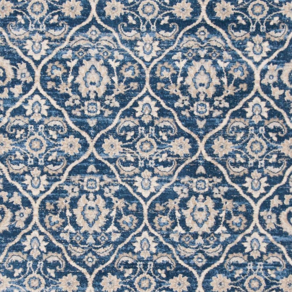 Elegant Square Navy and Light Grey Synthetic Area Rug, 6'7" Square