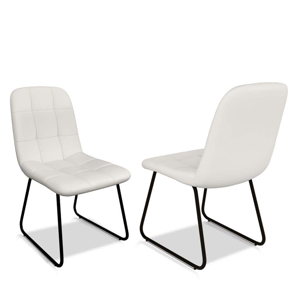 GOJANE White Faux Leather Upholstered Dining Chairs with U-shaped