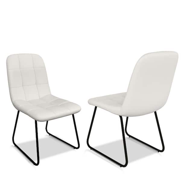 GOJANE White Faux Leather Upholstered Dining Chairs with U-shaped Legs(Set of 2 White Chairs)
