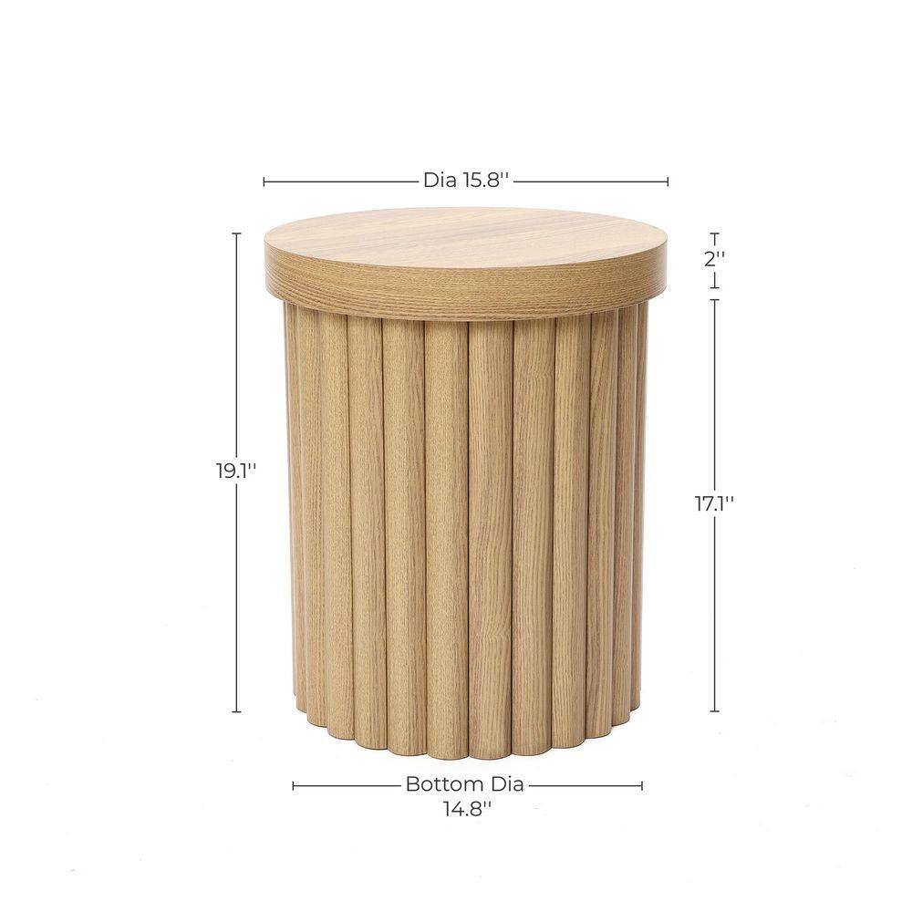 15.7 in. Brown Wood Fluted Round Side Table - thumbnail 8