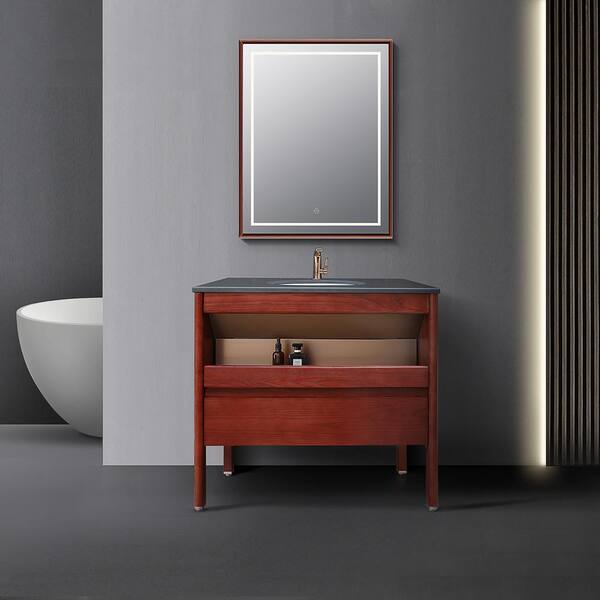 SJ STAR&JANE FRANK 36 in. W x 22 in. D x 32 in. H Single Sink Freestanding Bath Vanity in Sorrel with Sintered Stone Top and Mirror