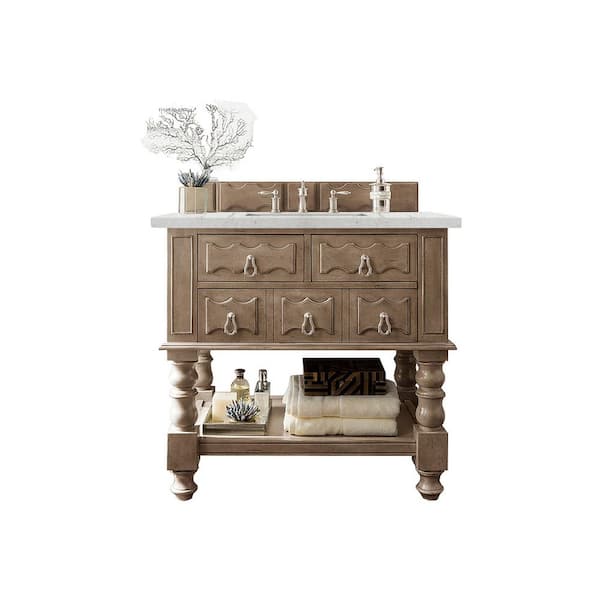 James Martin Vanities Castilian 36 in. W x 23.5 in. D x 33.8 in. H Single Bath Vanity in Empire Gray with Quartz Top in Eternal Jasmine Pearl