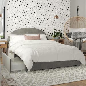 Moon Light Gray Velvet Upholstered Queen Size Bed with Storage