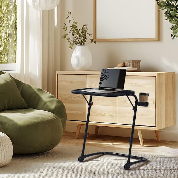 Homy Casa BASELINE BLACK 27.7 in. Modern Rectangle Folding Laptop Desk with Cup Holder-Perfect for Work or Play