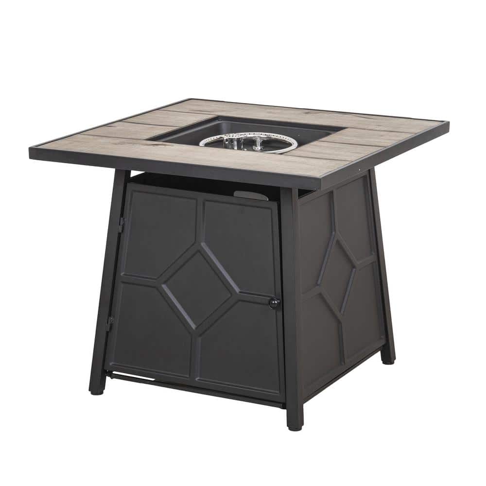 Black Brown Rectangle Metal Fire Pit Table with Waterproof Cover