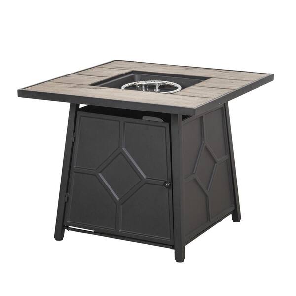 Unbranded Black Brown Rectangle Metal Fire Pit Table with Waterproof Cover