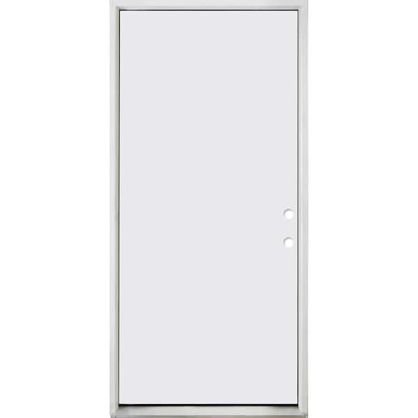 36 in. x 80 in. No Panel Left-Hand/Inswing White Primed Fiberglass Prehung Front Door with 4-9/16 in. Jamb Size