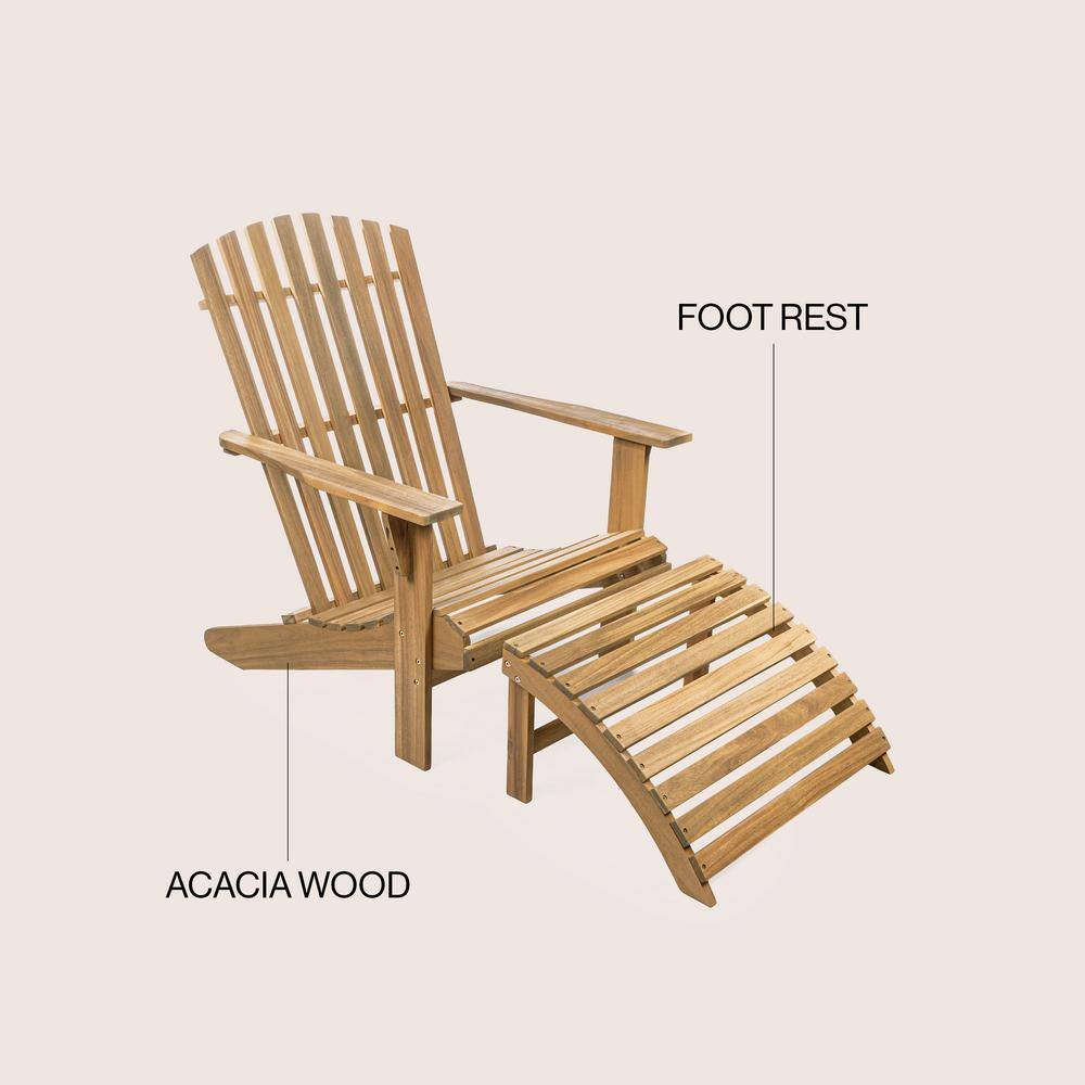 Saranac Teak Brown Wood Adirondack Chair with Detachable Ottoman
