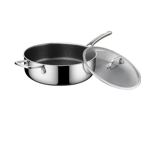 5 qt. Stainless Steel Nonstick Frying Pan with Lid, 12 in. Deep Saute Pan with Single Handle, Works on All Cooktops